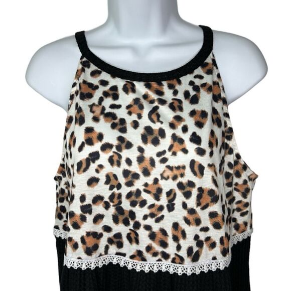 Leopard Lace Gauzy Sleeveless Womens L Baby Doll Top - Picture 2 of 7